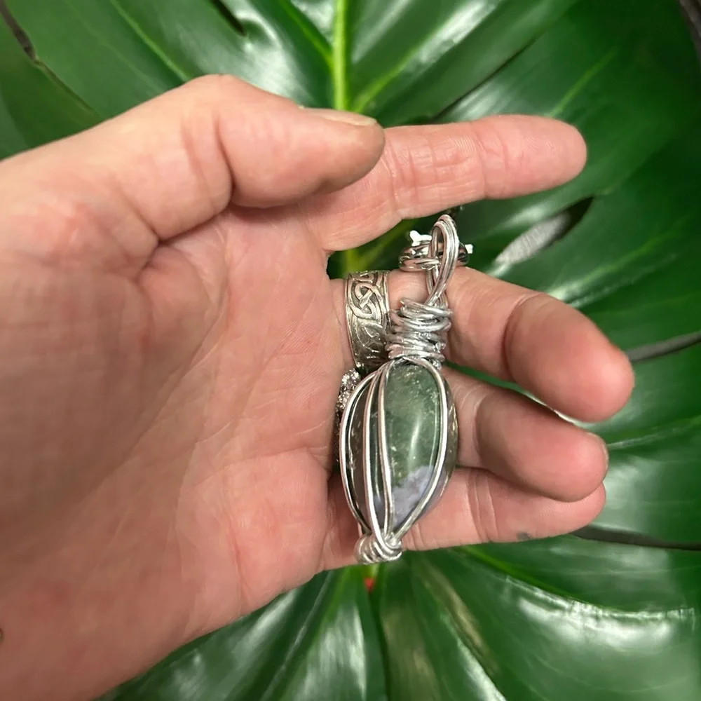 OCEAN JASPER GORGEOUS chunky wire wrapped crystal keychain pendant purse charm